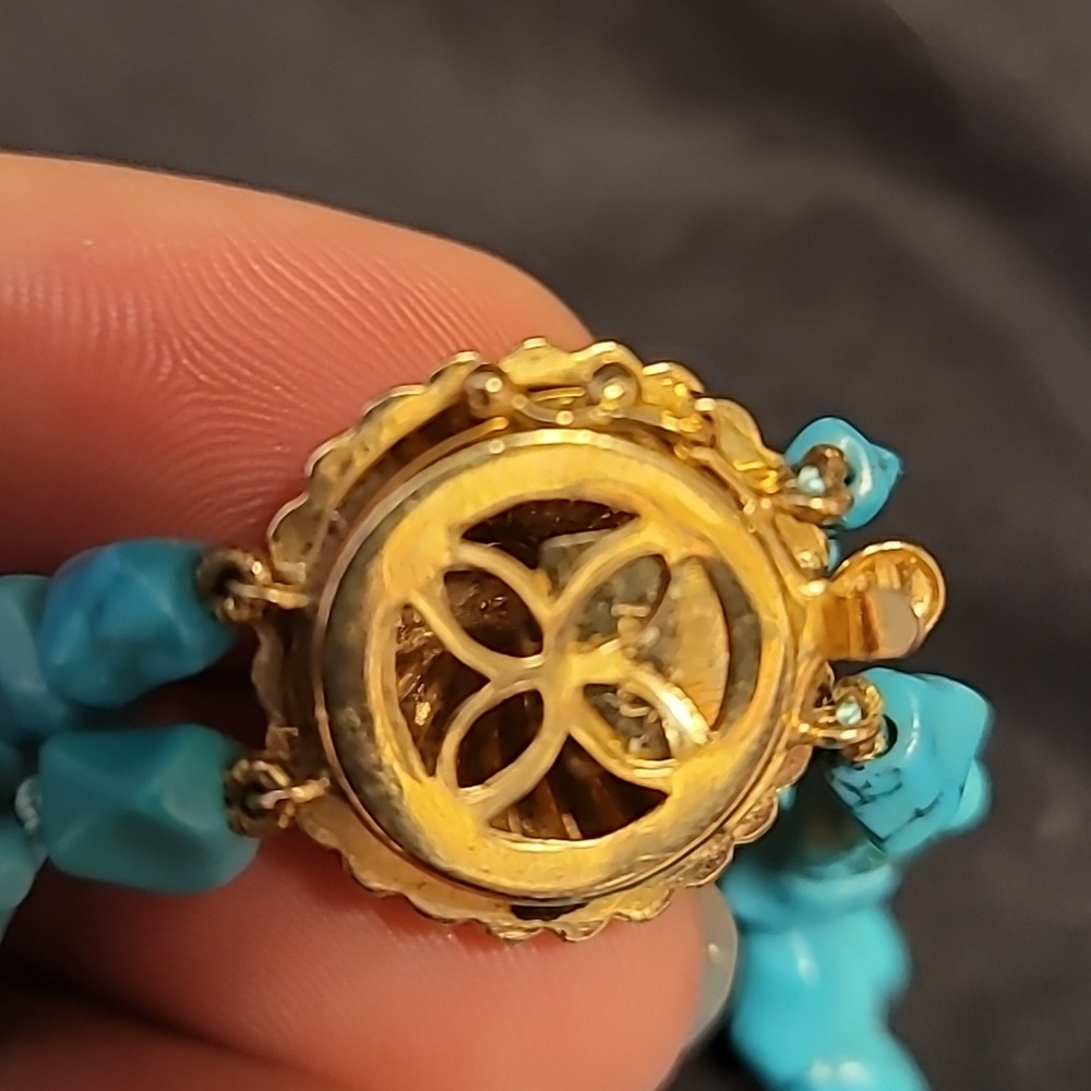 14k Vintage Turquoise Nuggets and Gold Beaded Necklace - Picture 7 of 11
